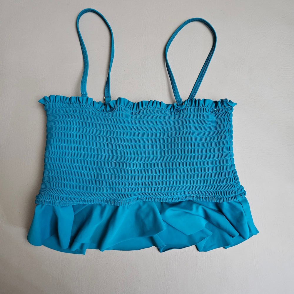 Summer Mae Teal Blue Smocked Tankiniβ Top Ruffle Hem Adjustable Straps Large